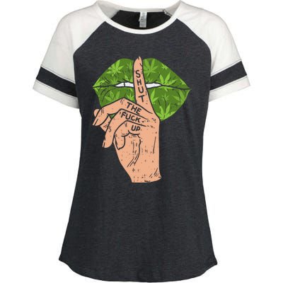 Weed Cannabis Lips Shut The Fuck Up STFU 420 THC Stoner Gift Enza Ladies Jersey Colorblock Tee