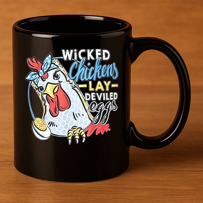 Wicked Chickens Lay Deviled Eggs Funny Chicken Lovers 11oz C Handle Ceramic Mug