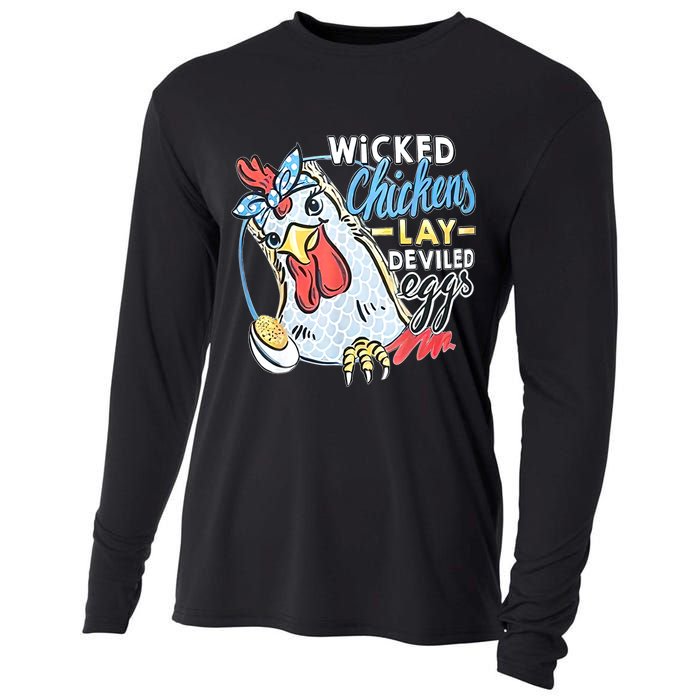 Wicked Chickens Lay Deviled Eggs Funny Chicken Lovers Cooling Performance Long Sleeve Crew