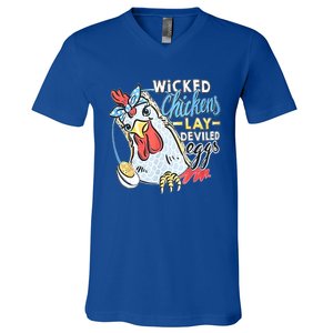 Wicked Chickens Lay Deviled Eggs Funny Chicken Lovers V-Neck T-Shirt