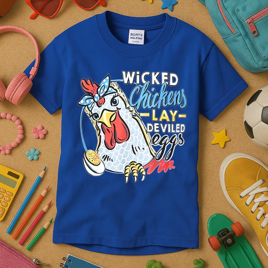 Wicked Chickens Lay Deviled Eggs Funny Chicken Lovers Kids T-Shirt
