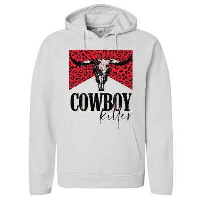 Western Cowgirl Leopard Punchy Cowboy Killers Bull Horn Performance Fleece Hoodie