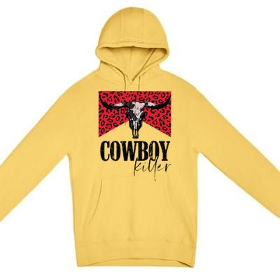 Western Cowgirl Leopard Punchy Cowboy Killers Bull Horn Premium Pullover Hoodie