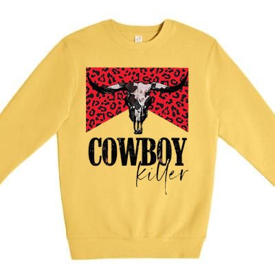 Western Cowgirl Leopard Punchy Cowboy Killers Bull Horn Premium Crewneck Sweatshirt