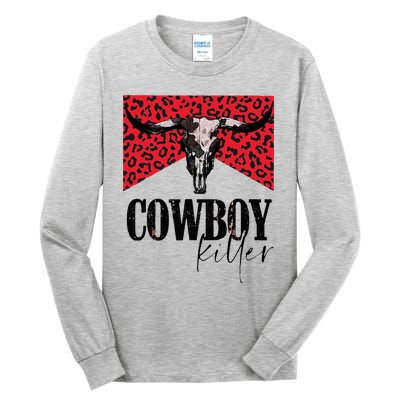 Western Cowgirl Leopard Punchy Cowboy Killers Bull Horn Tall Long Sleeve T-Shirt