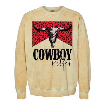 Western Cowgirl Leopard Punchy Cowboy Killers Bull Horn Colorblast Crewneck Sweatshirt