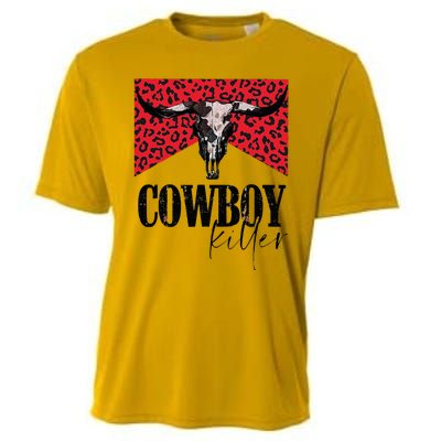 Western Cowgirl Leopard Punchy Cowboy Killers Bull Horn Cooling Performance Crew T-Shirt