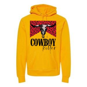 Western Cowgirl Leopard Punchy Cowboy Killers Bull Horn Premium Hoodie