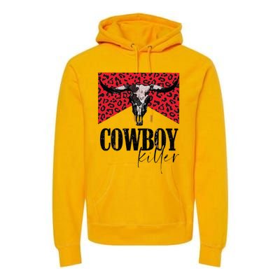 Western Cowgirl Leopard Punchy Cowboy Killers Bull Horn Premium Hoodie