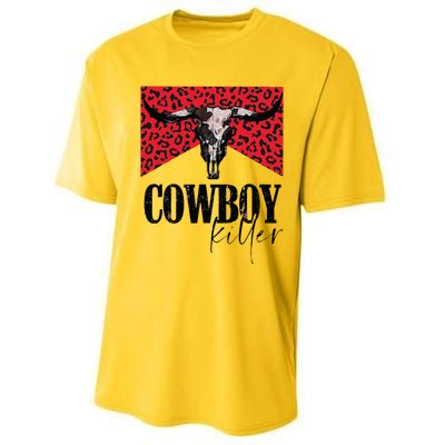 Western Cowgirl Leopard Punchy Cowboy Killers Bull Horn Performance Sprint T-Shirt