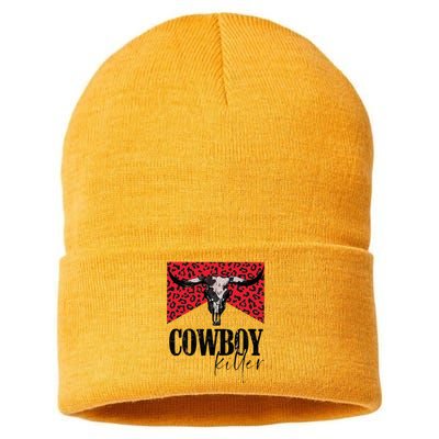 Western Cowgirl Leopard Punchy Cowboy Killers Bull Horn Sustainable Knit Beanie