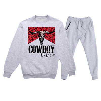 Western Cowgirl Leopard Punchy Cowboy Killers Bull Horn Premium Crewneck Sweatsuit Set