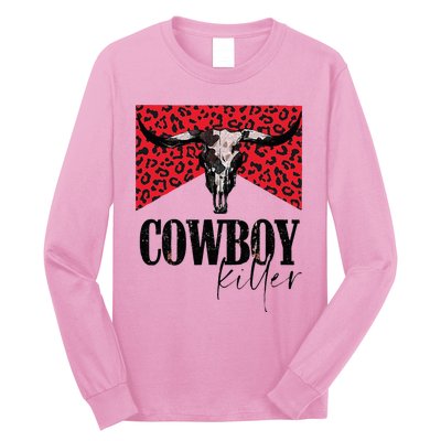 Western Cowgirl Leopard Punchy Cowboy Killers Bull Horn Long Sleeve Shirt