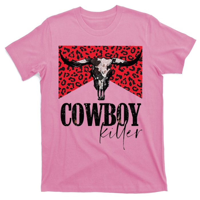 Western Cowgirl Leopard Punchy Cowboy Killers Bull Horn T-Shirt