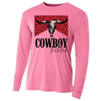 Western Cowgirl Leopard Punchy Cowboy Killers Bull Horn Cooling Performance Long Sleeve Crew