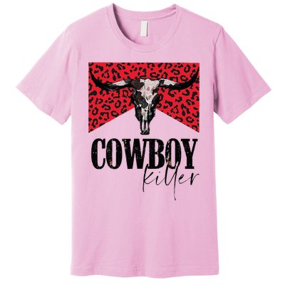 Western Cowgirl Leopard Punchy Cowboy Killers Bull Horn Premium T-Shirt