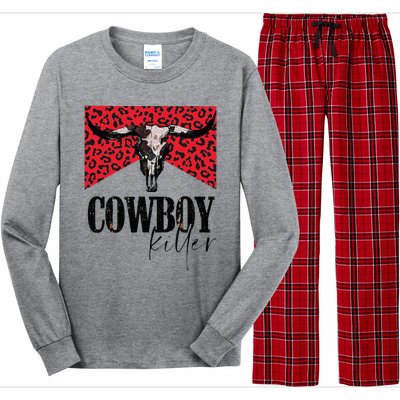 Western Cowgirl Leopard Punchy Cowboy Killers Bull Horn Long Sleeve Pajama Set