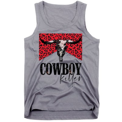 Western Cowgirl Leopard Punchy Cowboy Killers Bull Horn Tank Top