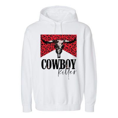 Western Cowgirl Leopard Punchy Cowboy Killers Bull Horn Garment-Dyed Fleece Hoodie