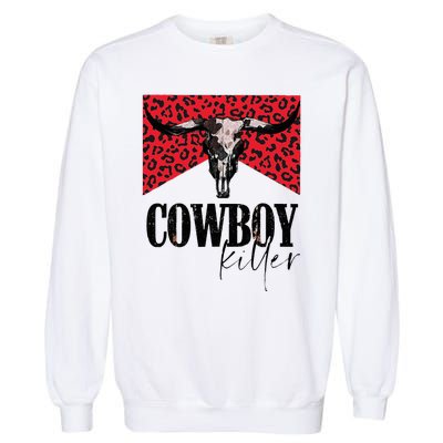 Western Cowgirl Leopard Punchy Cowboy Killers Bull Horn Garment-Dyed Sweatshirt