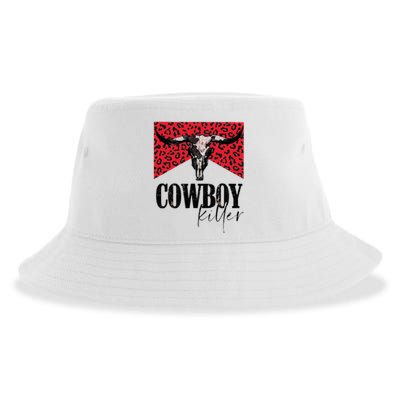 Western Cowgirl Leopard Punchy Cowboy Killers Bull Horn Sustainable Bucket Hat