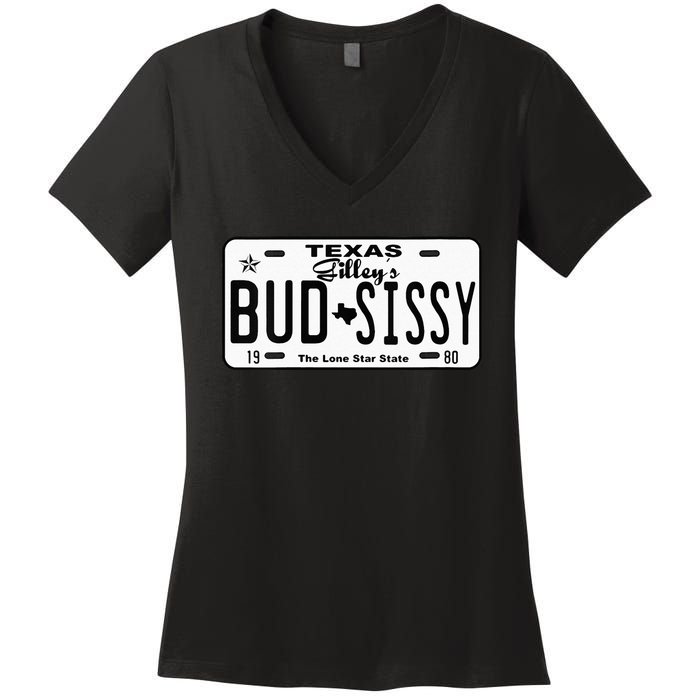 Wo Country Love Gilley's Bud N Sissy Texas Cowboy License Gift  Women's V-Neck T-Shirt