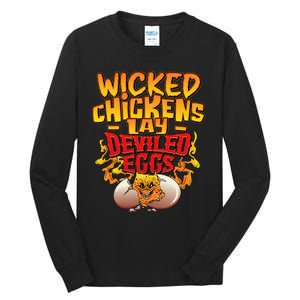 Wicked Chickens Lay Deviled Eggs Funny Chicken Lovers Tall Long Sleeve T-Shirt