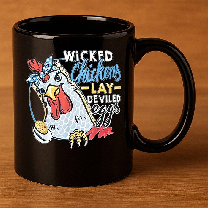 Wicked Chickens Lay Deviled Eggs Funny Chicken Lovers 11oz C Handle Ceramic Mug