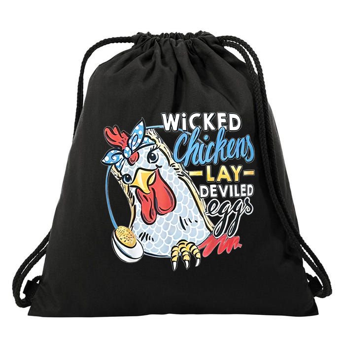 Wicked Chickens Lay Deviled Eggs Funny Chicken Lovers Drawstring Bag