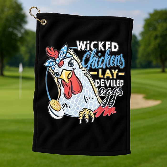 Wicked Chickens Lay Deviled Eggs Funny Chicken Lovers Golf Towel