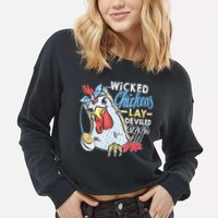 Wicked Chickens Lay Deviled Eggs Funny Chicken Lovers Cropped Pullover Crew