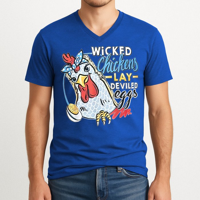 Wicked Chickens Lay Deviled Eggs Funny Chicken Lovers V-Neck T-Shirt