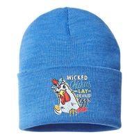Wicked Chickens Lay Deviled Eggs Funny Chicken Lovers Sustainable Knit Beanie
