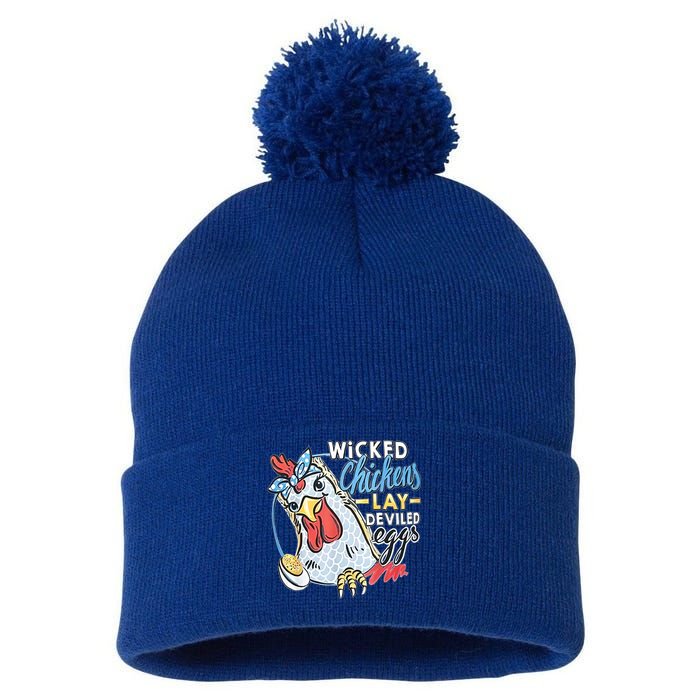 Wicked Chickens Lay Deviled Eggs Funny Chicken Lovers Pom Pom 12in Knit Beanie