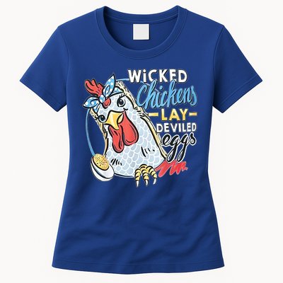 Wicked Chickens Lay Deviled Eggs Funny Chicken Lovers Womens T-Shirt