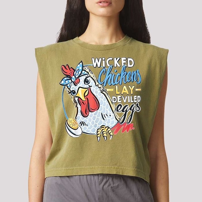Wicked Chickens Lay Deviled Eggs Funny Chicken Lovers Garment-Dyed Women's Muscle Tee