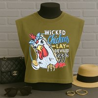 Wicked Chickens Lay Deviled Eggs Funny Chicken Lovers Garment-Dyed Women's Muscle Tee
