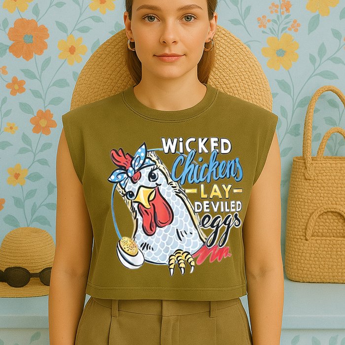 Wicked Chickens Lay Deviled Eggs Funny Chicken Lovers Garment-Dyed Women's Muscle Tee