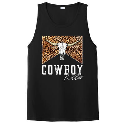 Western Cowgirl Leopard Punchy Cowboy Killers Bull Horn PosiCharge Competitor Tank