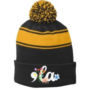 Women Comma La Floral Kamala Harris President 2024 Coma La Flowers Gift Stripe Pom Pom Beanie