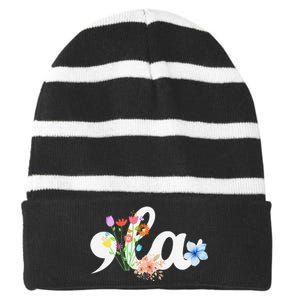 Women Comma La Floral Kamala Harris President 2024 Coma La Flowers Gift Striped Beanie with Solid Band