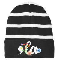 Women Comma La Floral Kamala Harris President 2024 Coma La Flowers Gift Striped Beanie with Solid Band