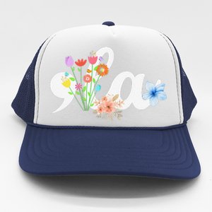 Women Comma La Floral Kamala Harris President 2024 Coma La Flowers Gift Trucker Hat