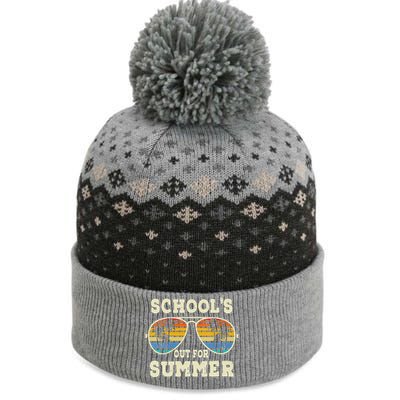 Womens Cute Last Day Of School Schools Out For Summer Teacher Retro The Baniff Cuffed Pom Beanie