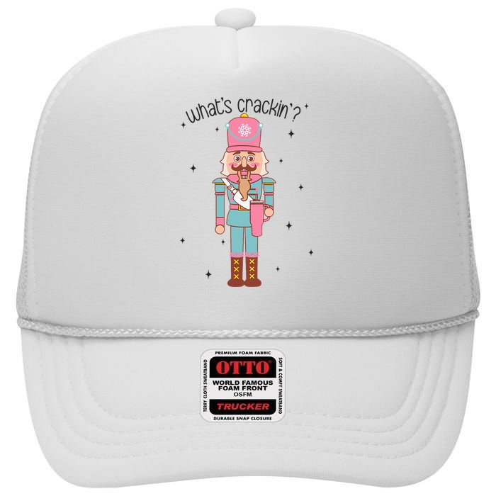 Whats Crackin Merry Christmas Nutcracker Xmas Bougie High Crown Mesh Back Trucker Hat