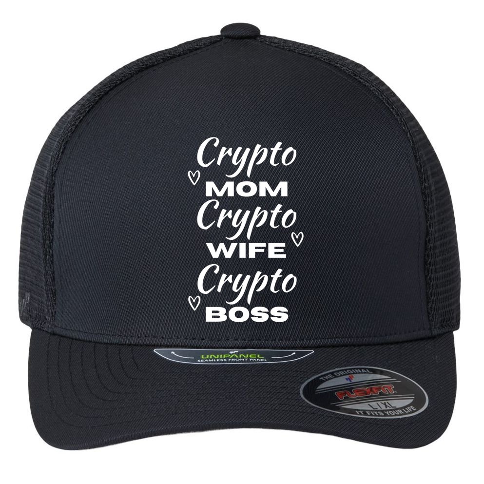 Wo Crypto Mom Wife Boss Funny Tee Bitcoin Ethereum Gift Flexfit Unipanel Trucker Cap
