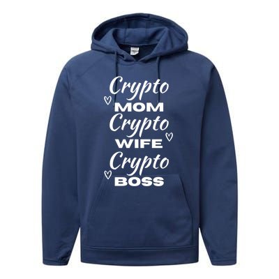 Wo Crypto Mom Wife Boss Funny Tee Bitcoin Ethereum Gift Performance Fleece Hoodie