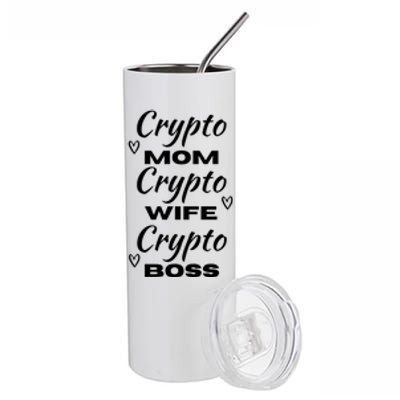 Wo Crypto Mom Wife Boss Funny Tee Bitcoin Ethereum Gift Stainless Steel Tumbler