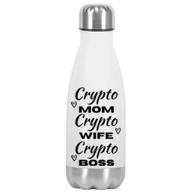 Wo Crypto Mom Wife Boss Funny Tee Bitcoin Ethereum Gift Stainless Steel Insulated Water Bottle