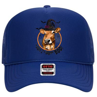 Witch Cow Moo I Mean Boo Halloween Funny Cow Lover Cute Gift High Crown Mesh Back Trucker Hat